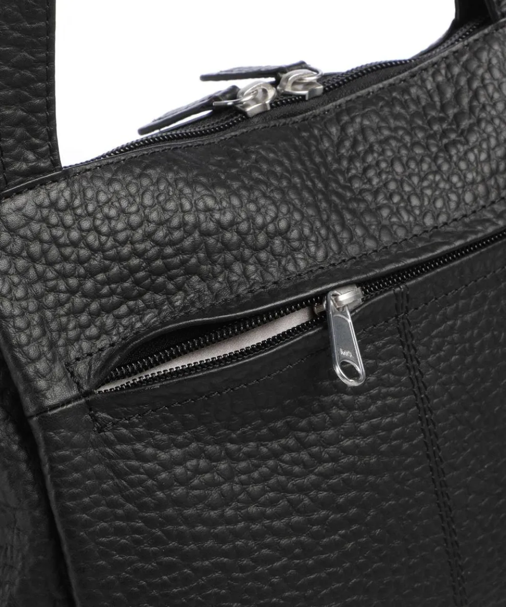 Hirsch Schultertasche genarbtes Leder schwarz