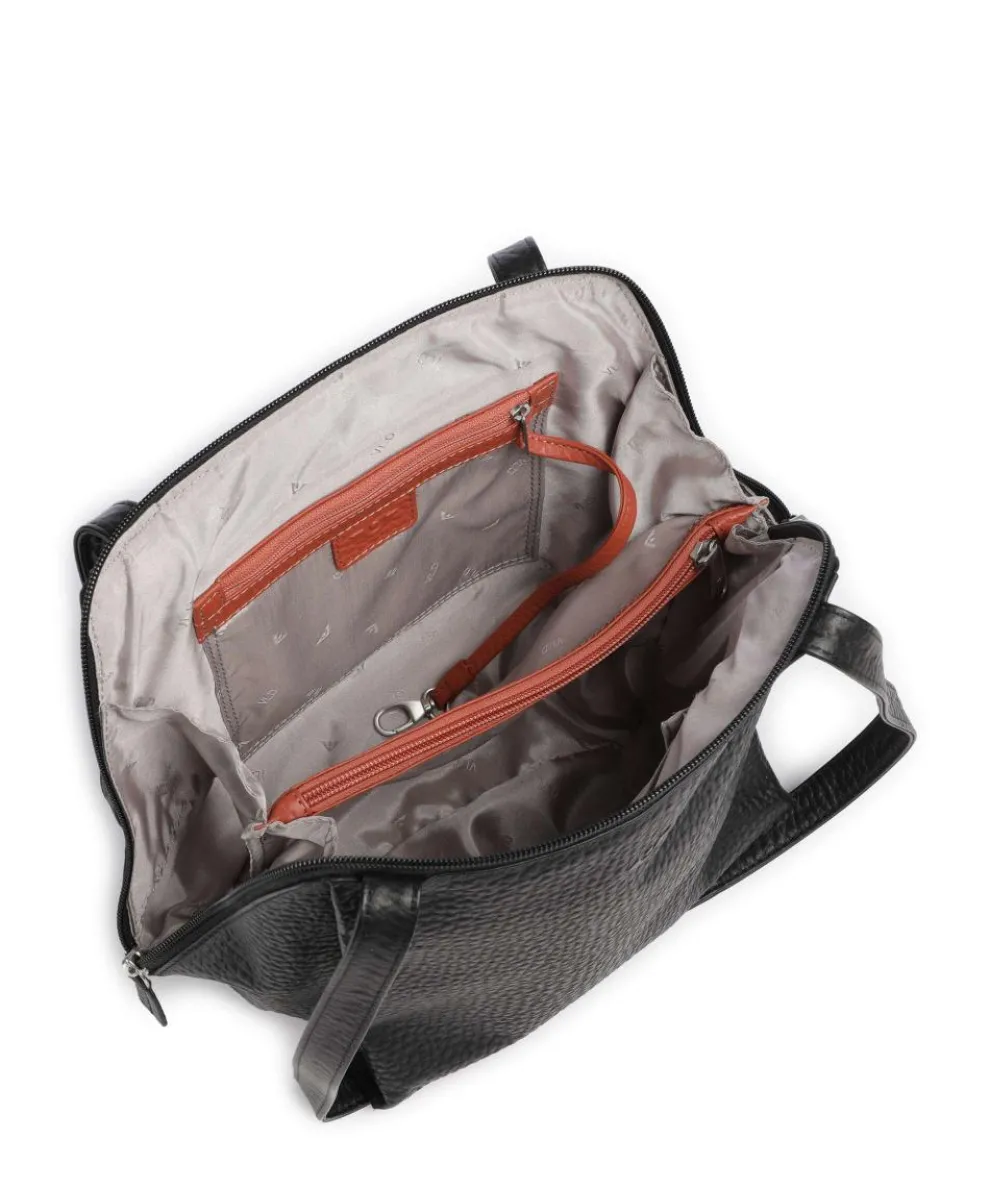 Hirsch Schultertasche genarbtes Leder schwarz