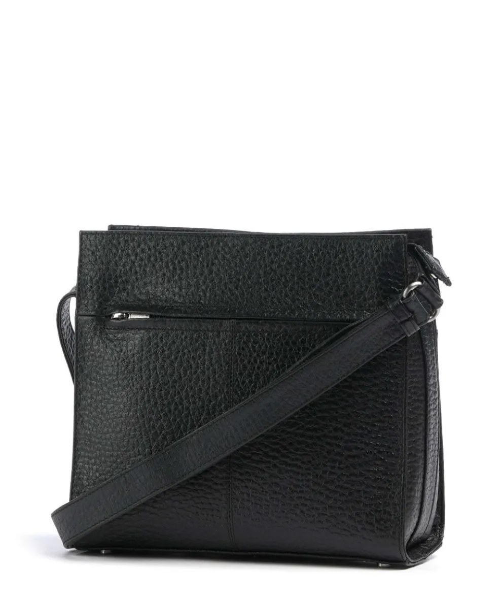 Hirsch Umhängetasche genarbtes Leder schwarz