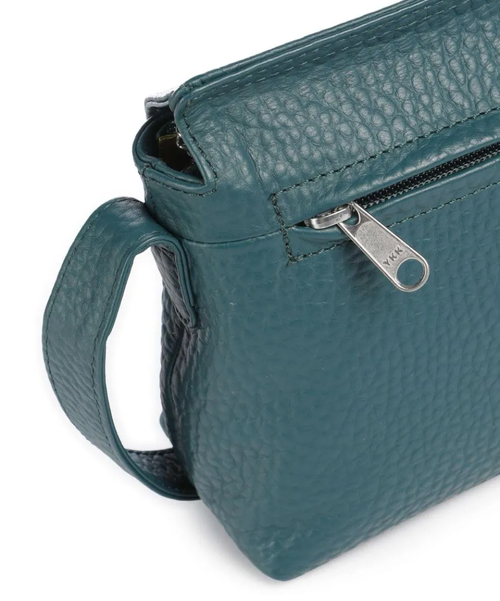 Hirsch Umhängetasche genarbtes Leder petrol