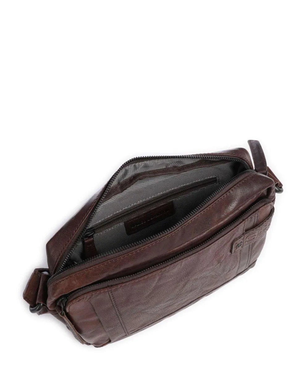 Bronco Kyrillos Umhängetasche genarbtes Leder dunkelbraun