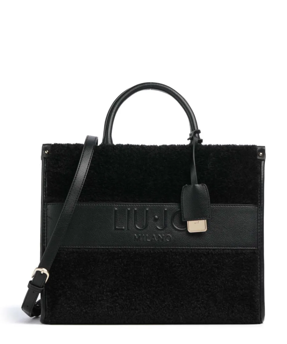 Ridhi M Handtasche Lederimitat, Kunstfell schwarz