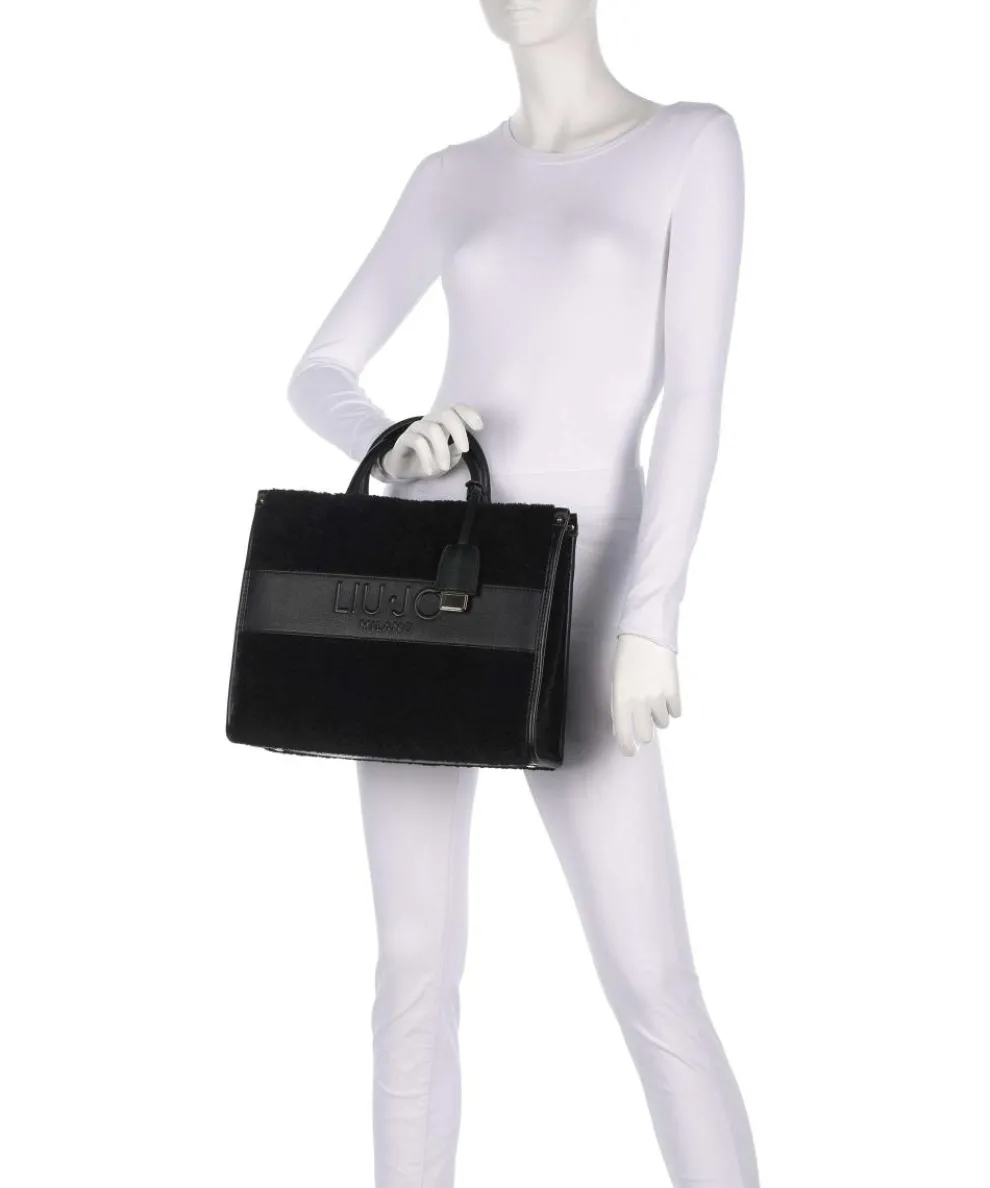 Ridhi M Handtasche Lederimitat, Kunstfell schwarz