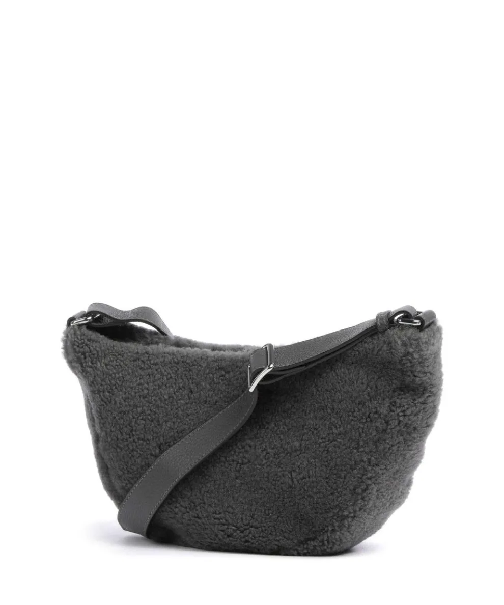 Shearling By My Side Umhängetasche Fell, genarbtes Rindsleder dunkelgrau