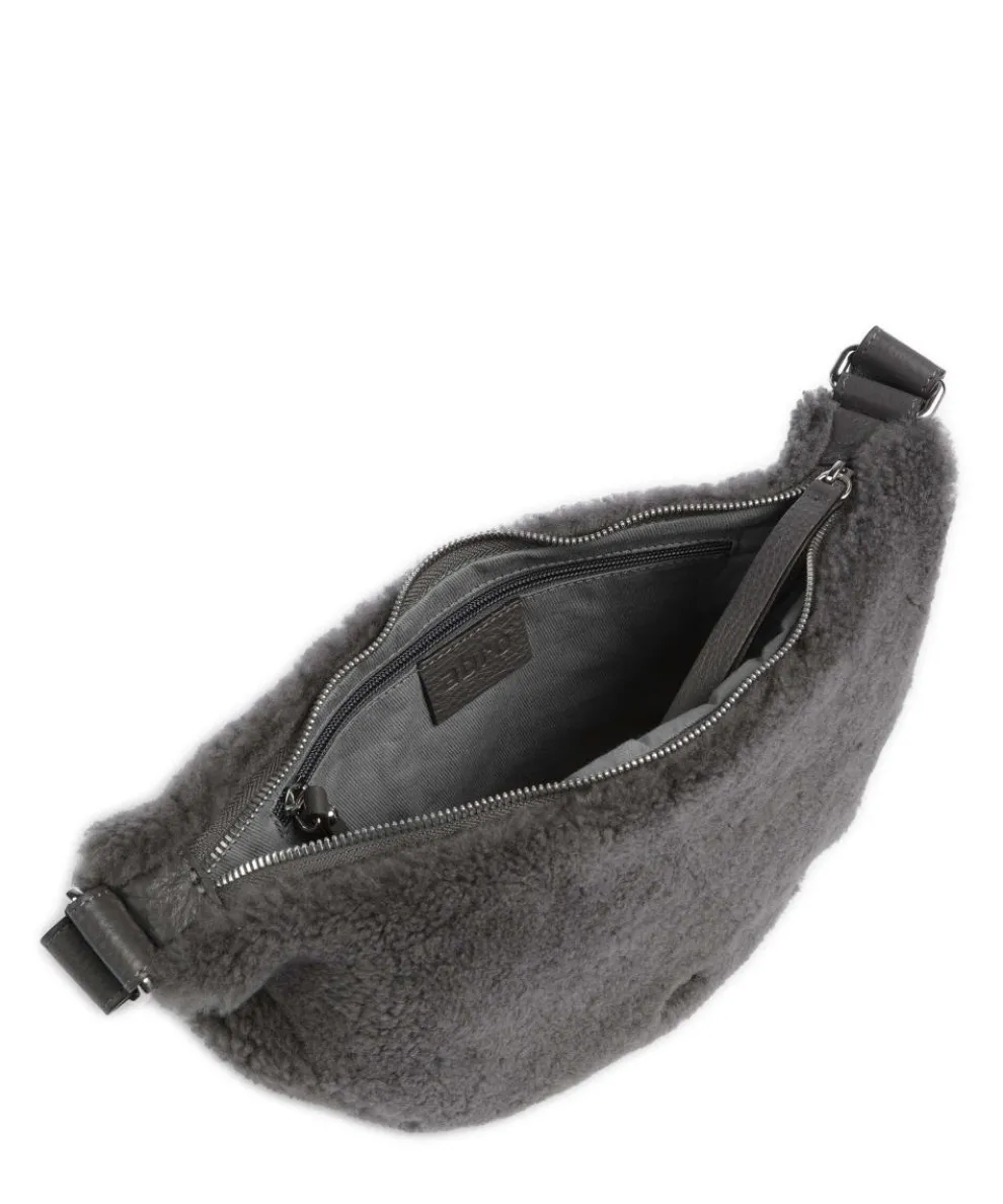 Shearling By My Side Umhängetasche Fell, genarbtes Rindsleder dunkelgrau