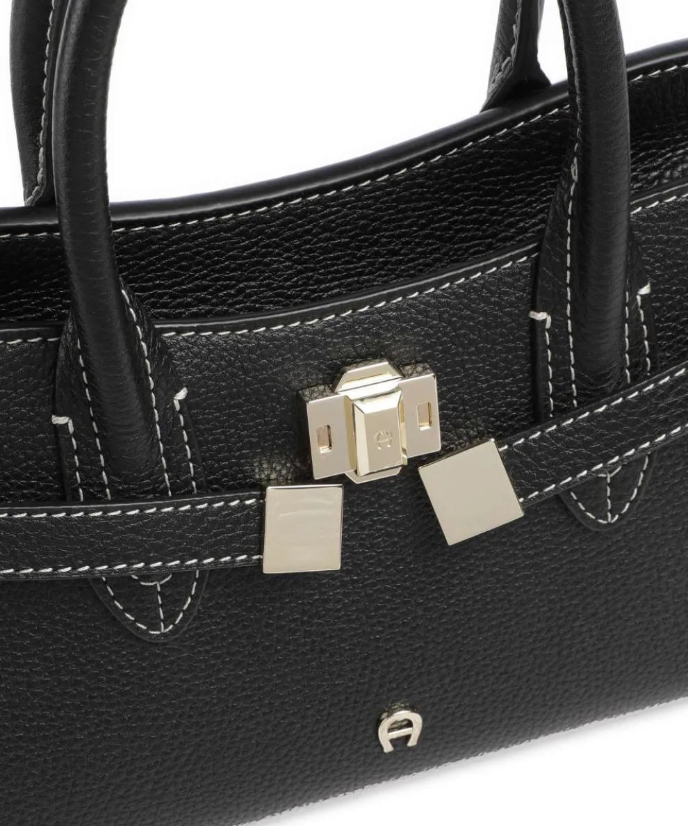 Farah S Handtasche genarbtes Rindsleder schwarz