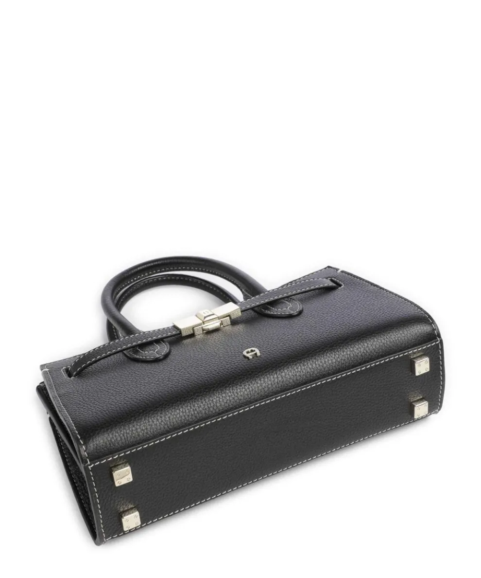 Farah S Handtasche genarbtes Rindsleder schwarz