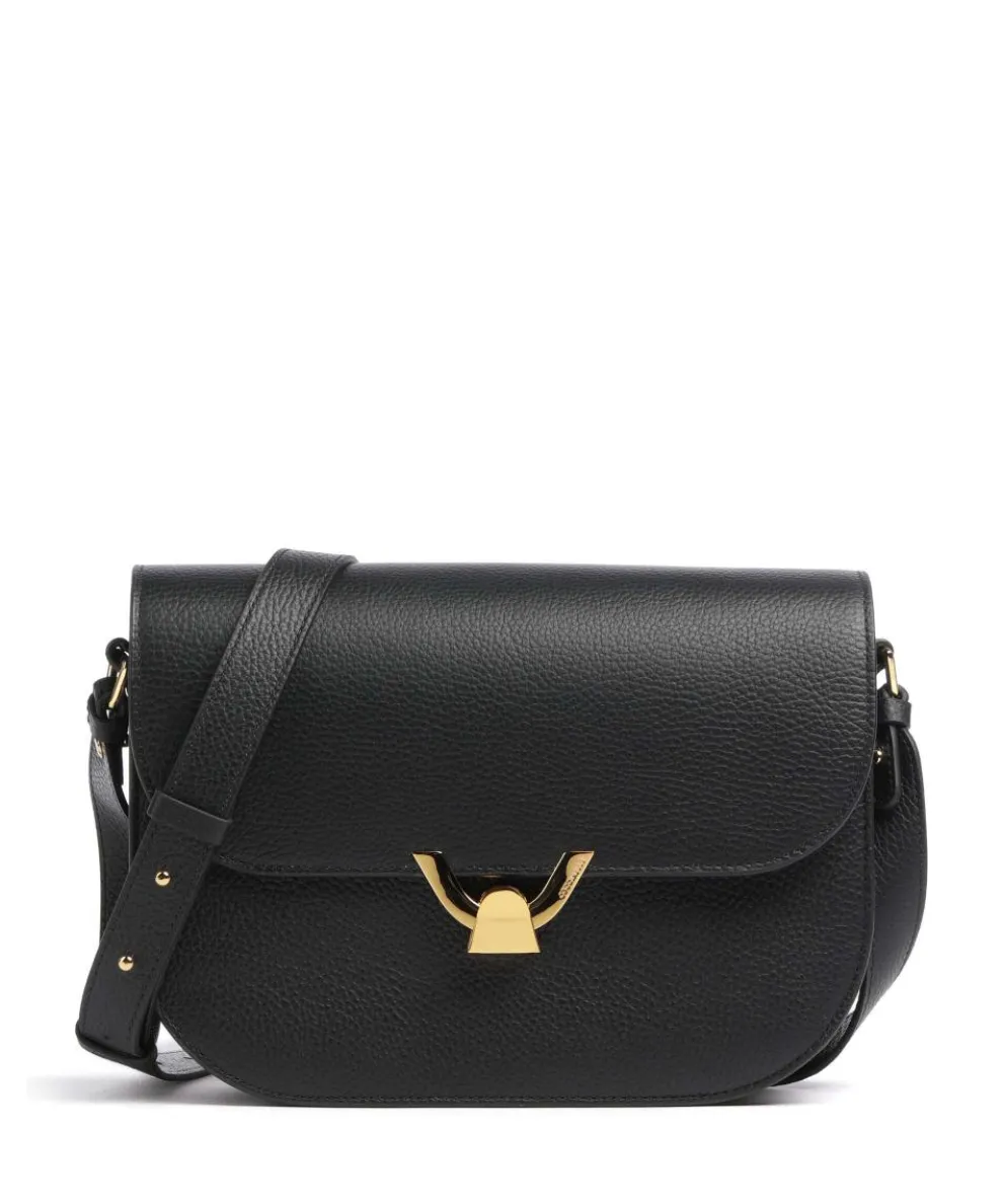 Dew Schultertasche genarbtes Leder schwarz