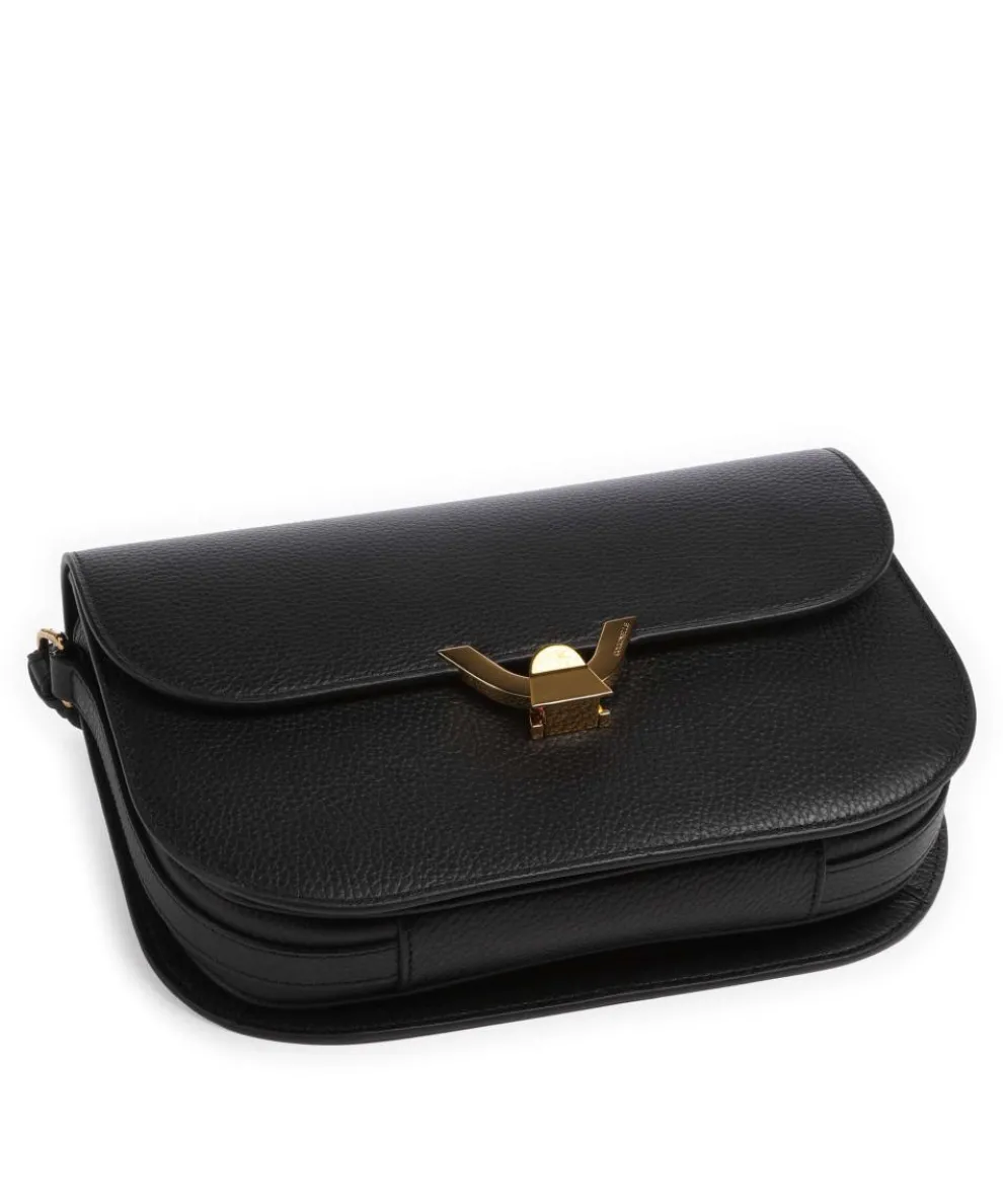 Dew Schultertasche genarbtes Leder schwarz