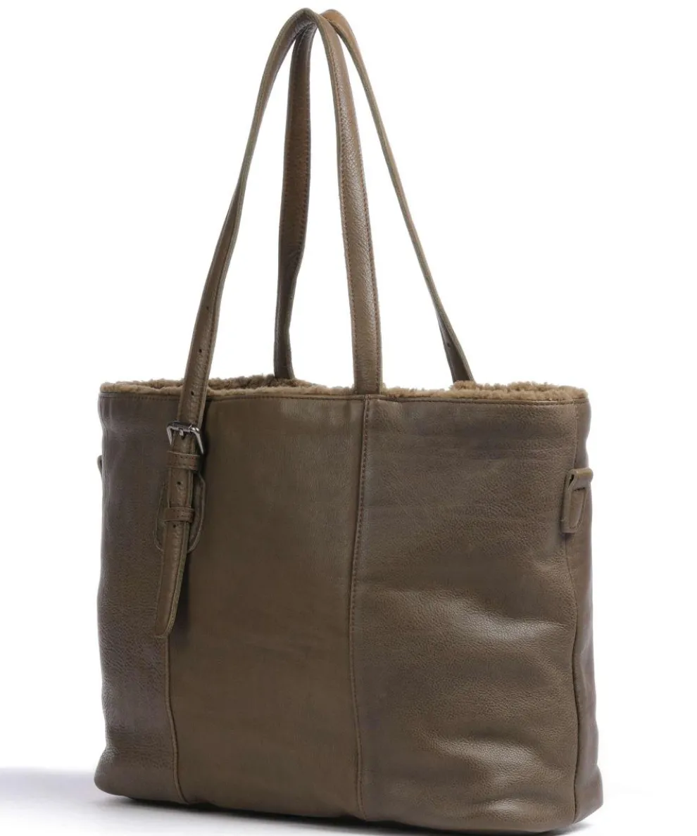 Inside Out Shopper genarbtes Leder olivgrün