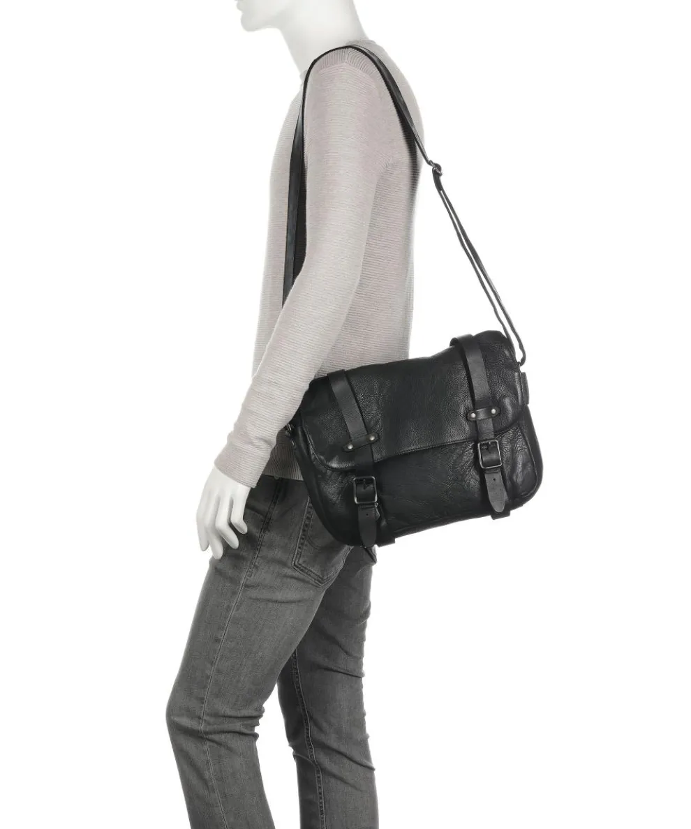 Barbershop Anchor Kuriertasche genarbtes Leder schwarz