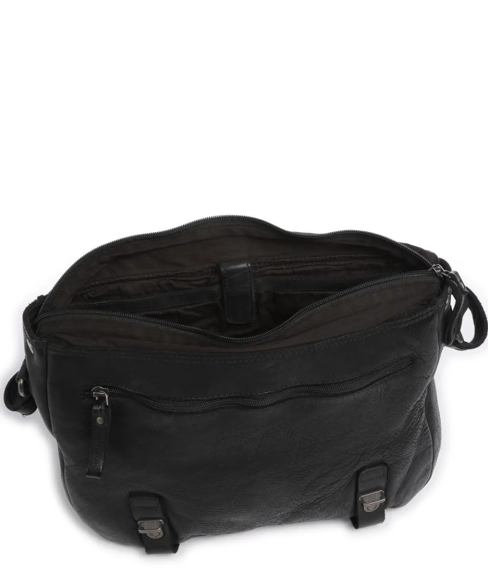 Barbershop Anchor Kuriertasche genarbtes Leder schwarz