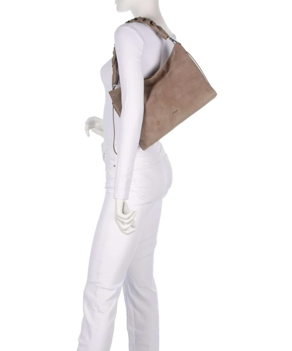 Boheme Suede Beuteltasche aufgerautes Rindsleder taupe