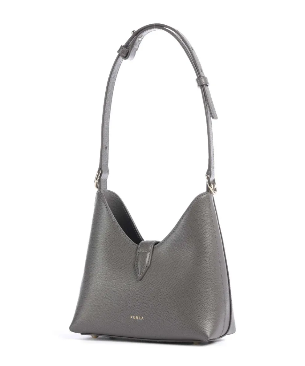 Iride Mini Schultertasche genarbtes Leder dunkelgrau