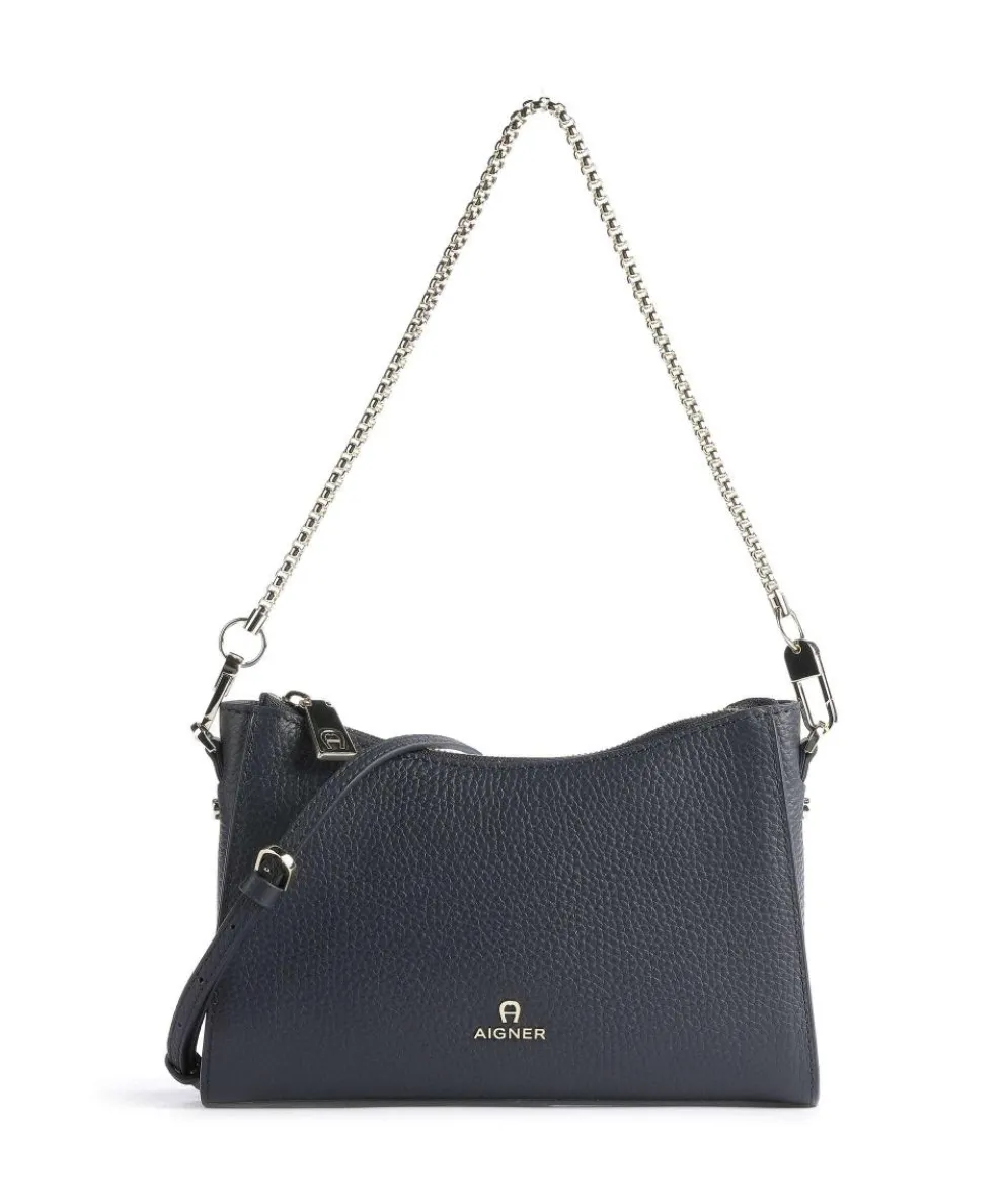 Ivy S Schultertasche genarbtes Rindsleder navy