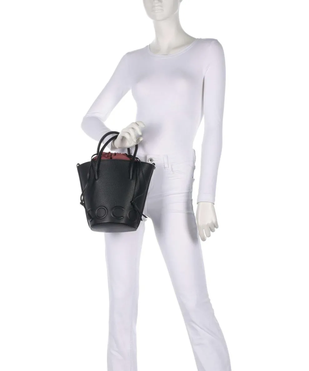 Myrtha Maxi Logo Bucket bag genarbtes Rindsleder schwarz