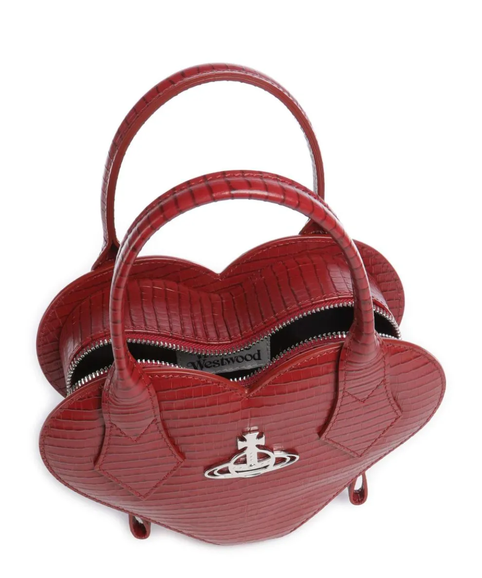 Josephine Heart Embossed Croc Mini Handtasche geprägtes Kalbsleder dunkelrot