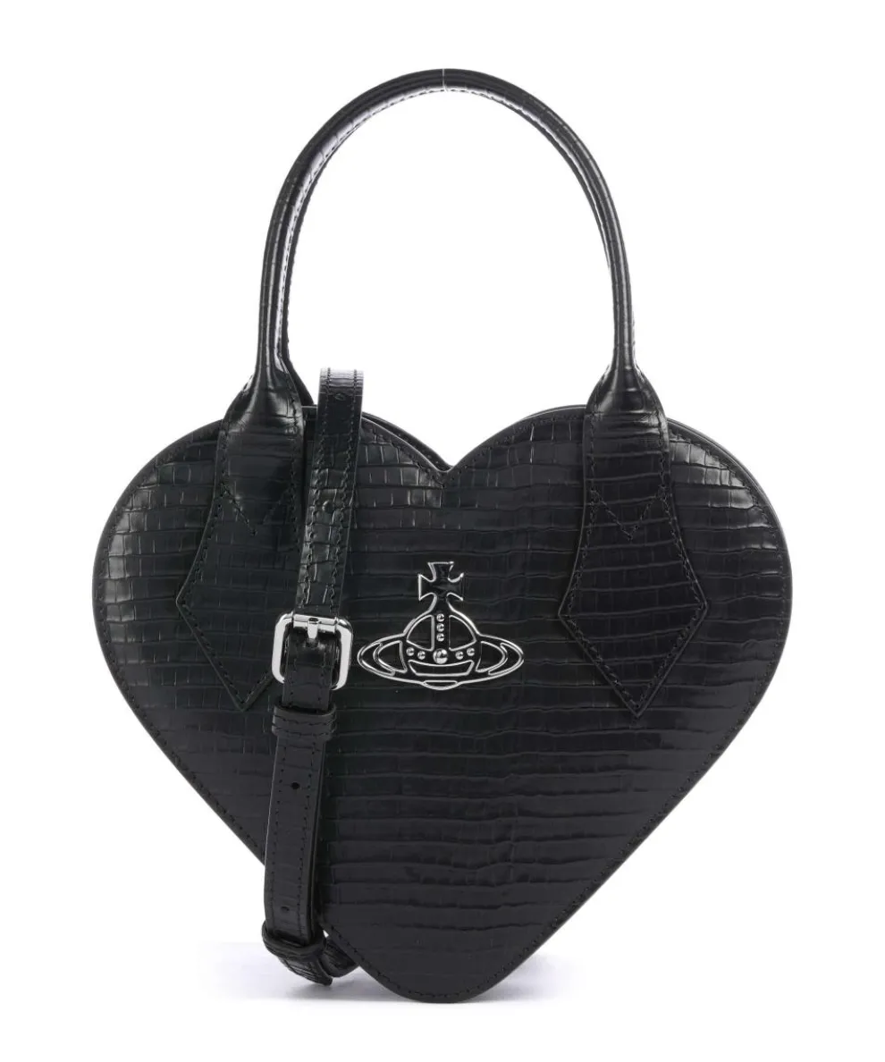 Josephine Heart Embossed Croc Mini Handtasche geprägtes Kalbsleder schwarz
