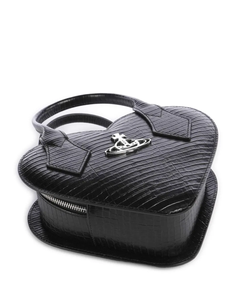 Josephine Heart Embossed Croc Mini Handtasche geprägtes Kalbsleder schwarz
