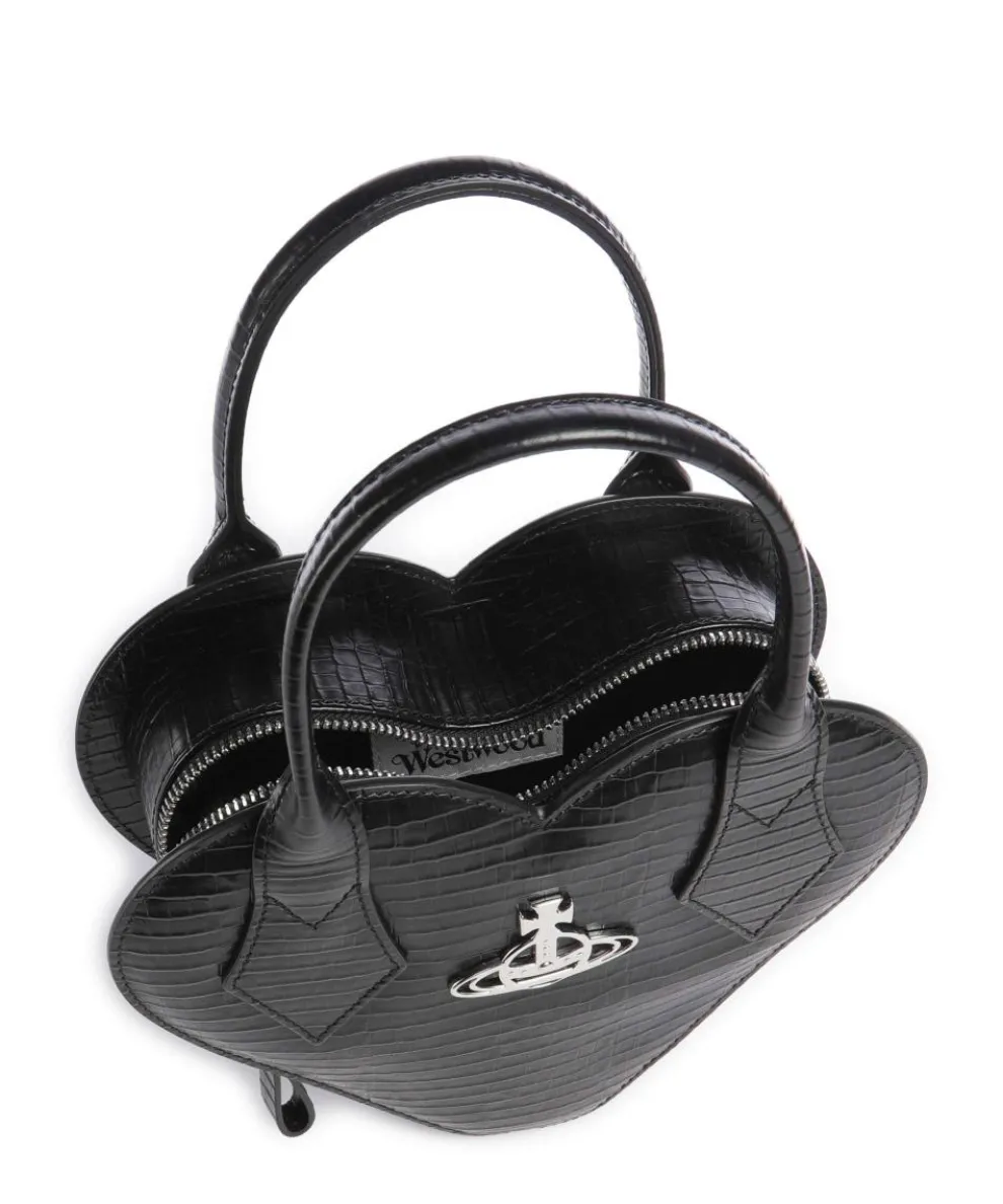 Josephine Heart Embossed Croc Mini Handtasche geprägtes Kalbsleder schwarz