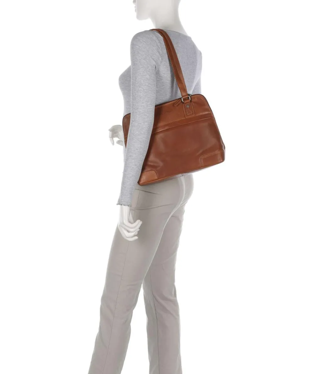 Cow Wax Pull Up Belgrado Schultertasche Rindsleder cognac