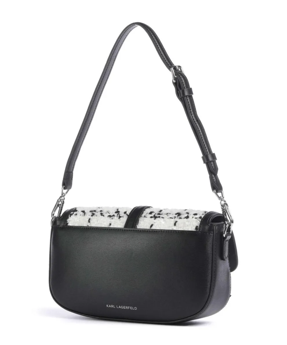 K/Autograph Boucle Schultertasche fein genarbtes Rindsleder, Polyamide schwarz/weiß