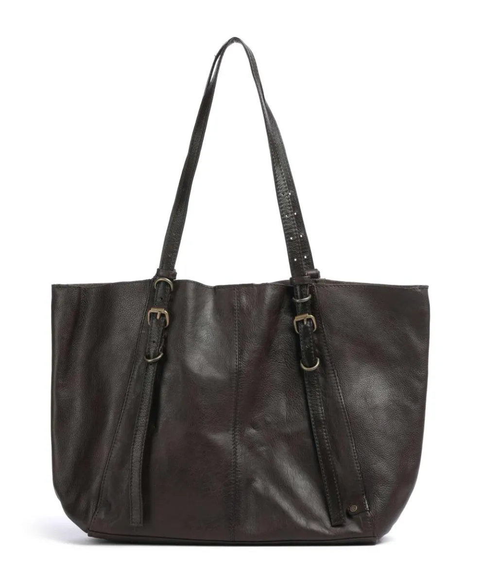 True Trend Schultertasche genarbtes Rindsleder dunkelbraun