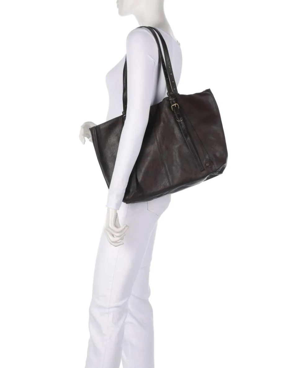 True Trend Schultertasche genarbtes Rindsleder dunkelbraun