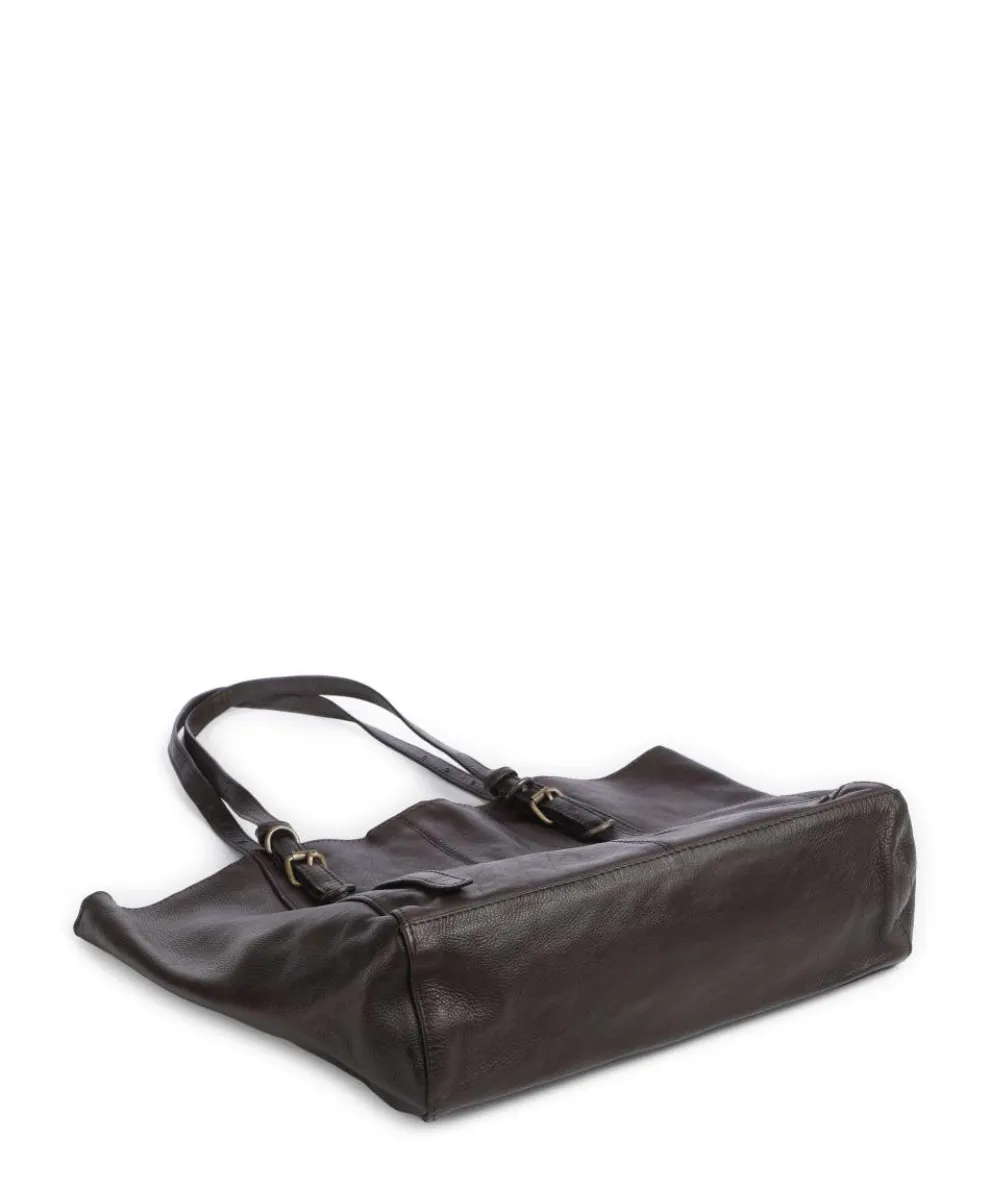 True Trend Schultertasche genarbtes Rindsleder dunkelbraun