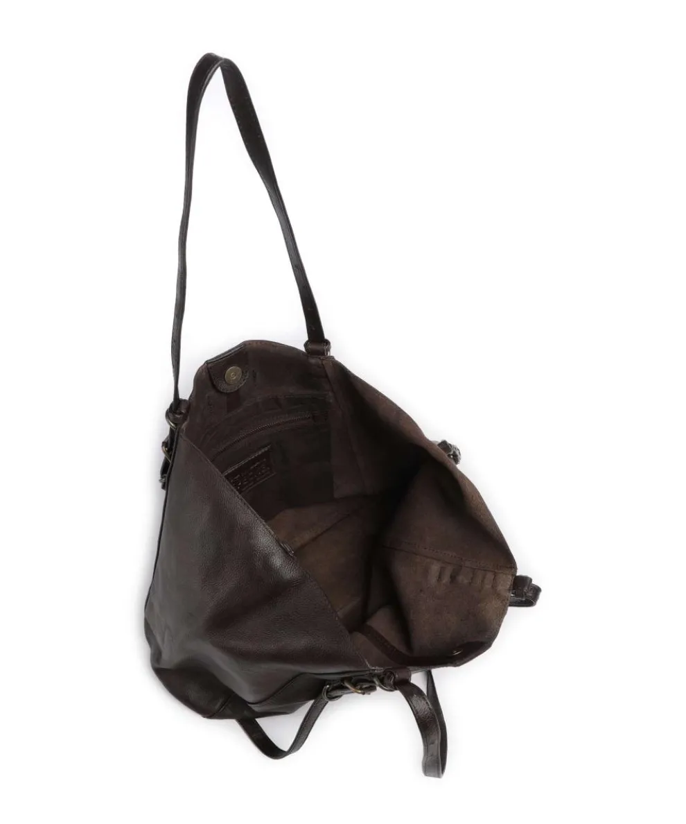 True Trend Schultertasche genarbtes Rindsleder dunkelbraun