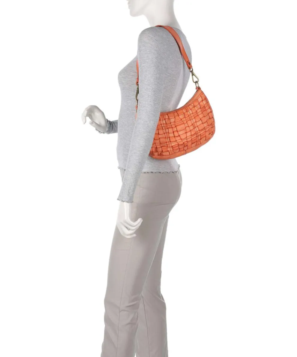 Schultertasche genarbtes Rindsleder orange