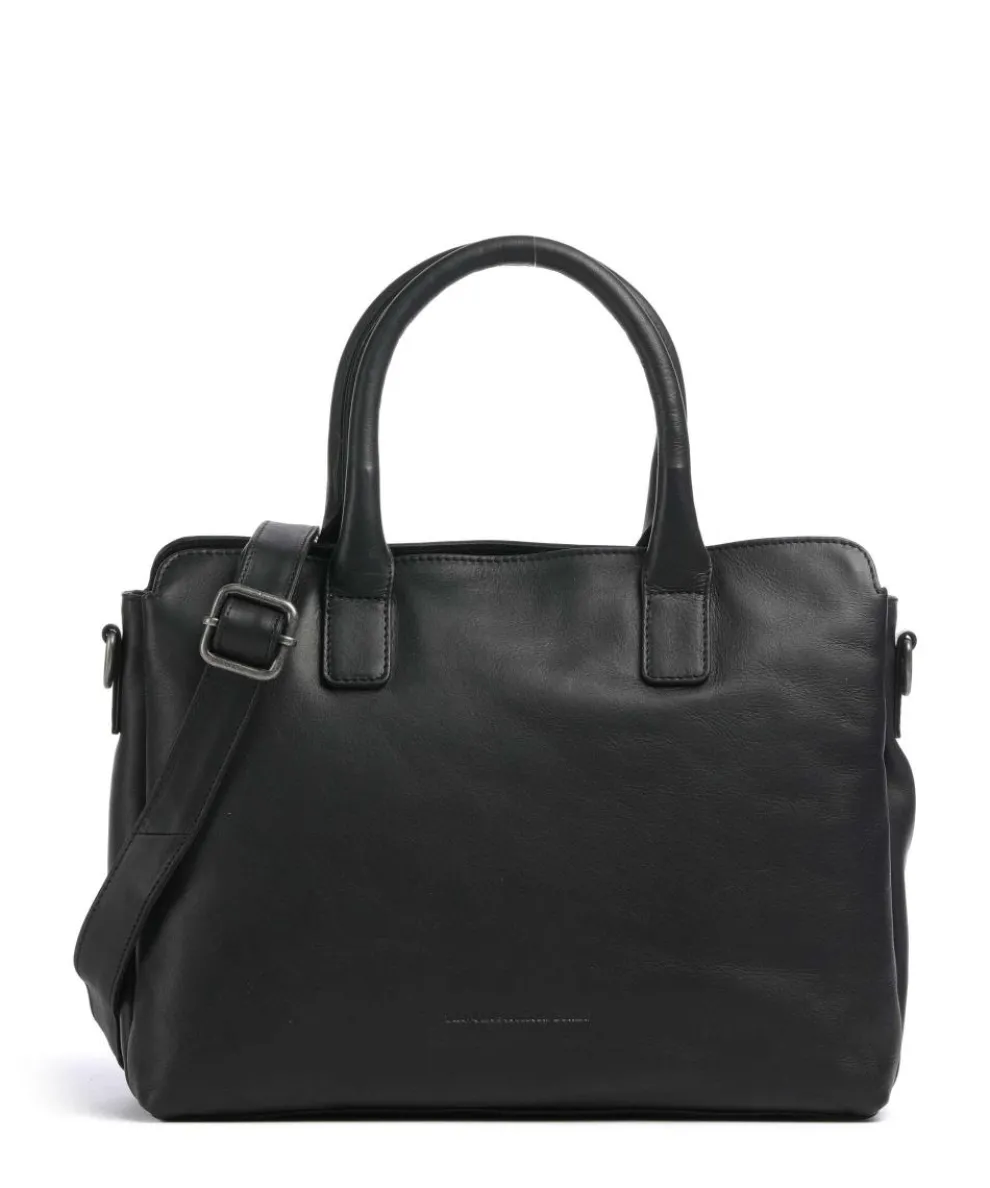 Wax Pull Up Cow Valmonte Handtasche fein genarbtes Rindsleder schwarz