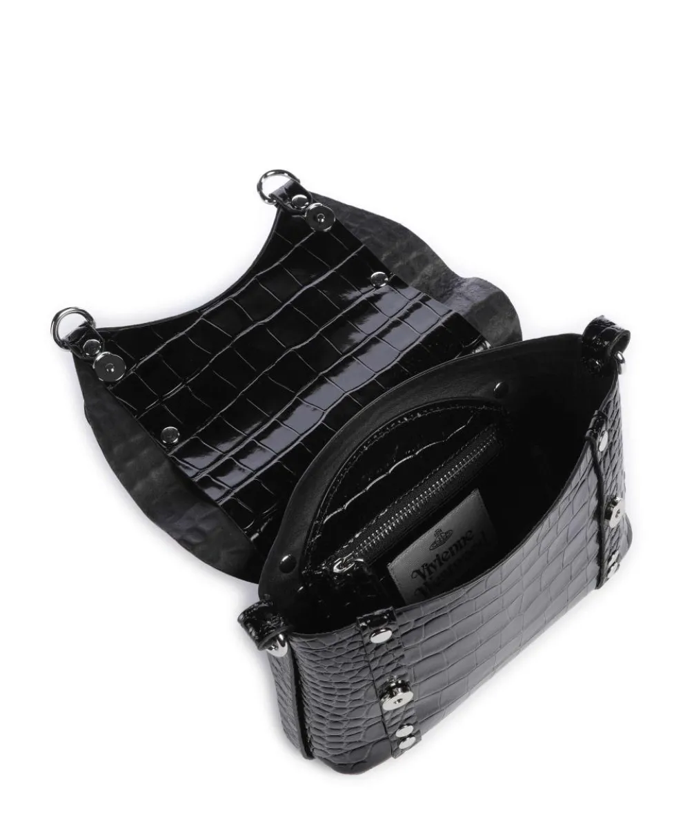 Kim Embossed Croc Umhängetasche geprägtes Kalbsleder schwarz