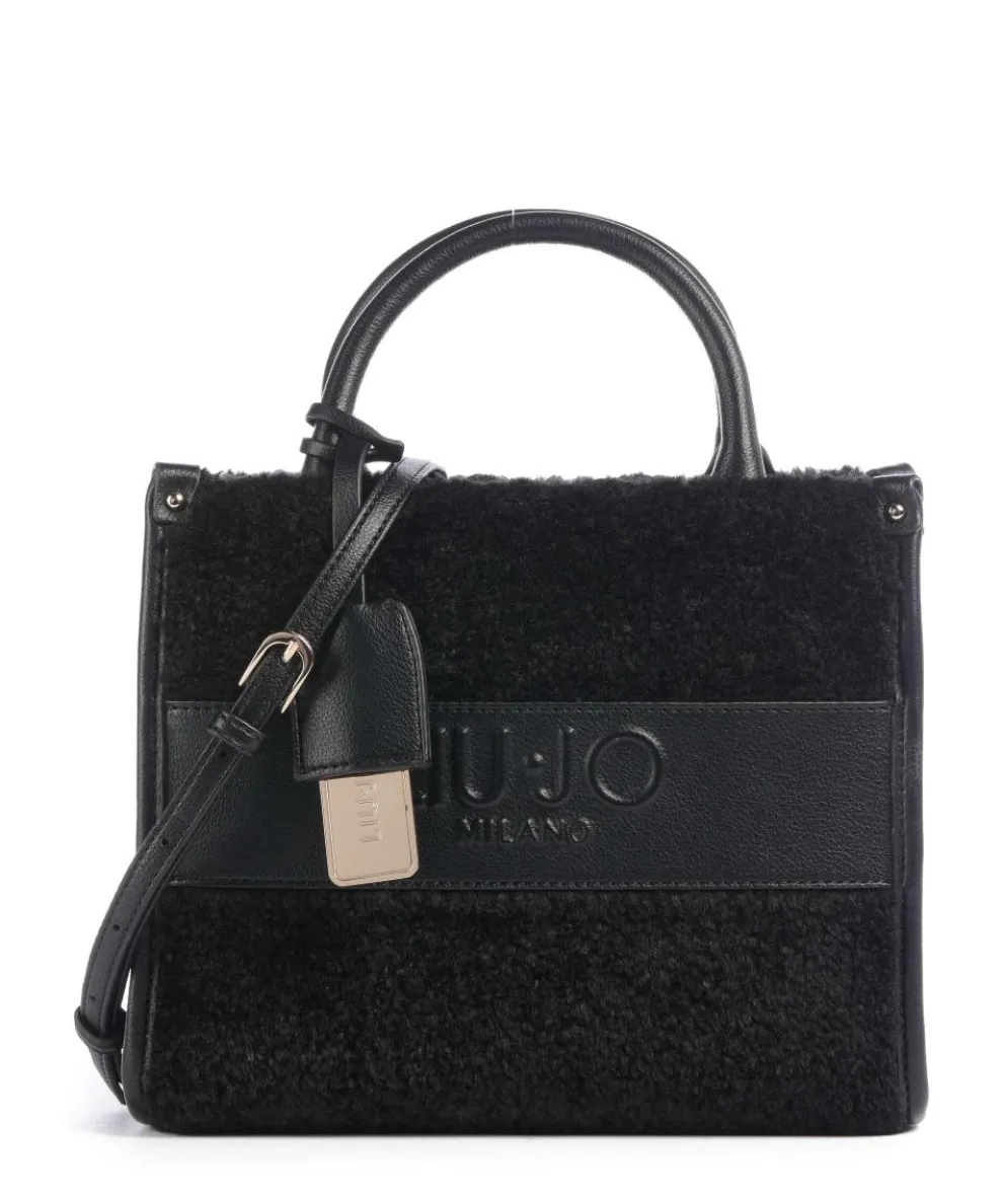 Ridhi S Handtasche Lederimitat, Kunstfell schwarz