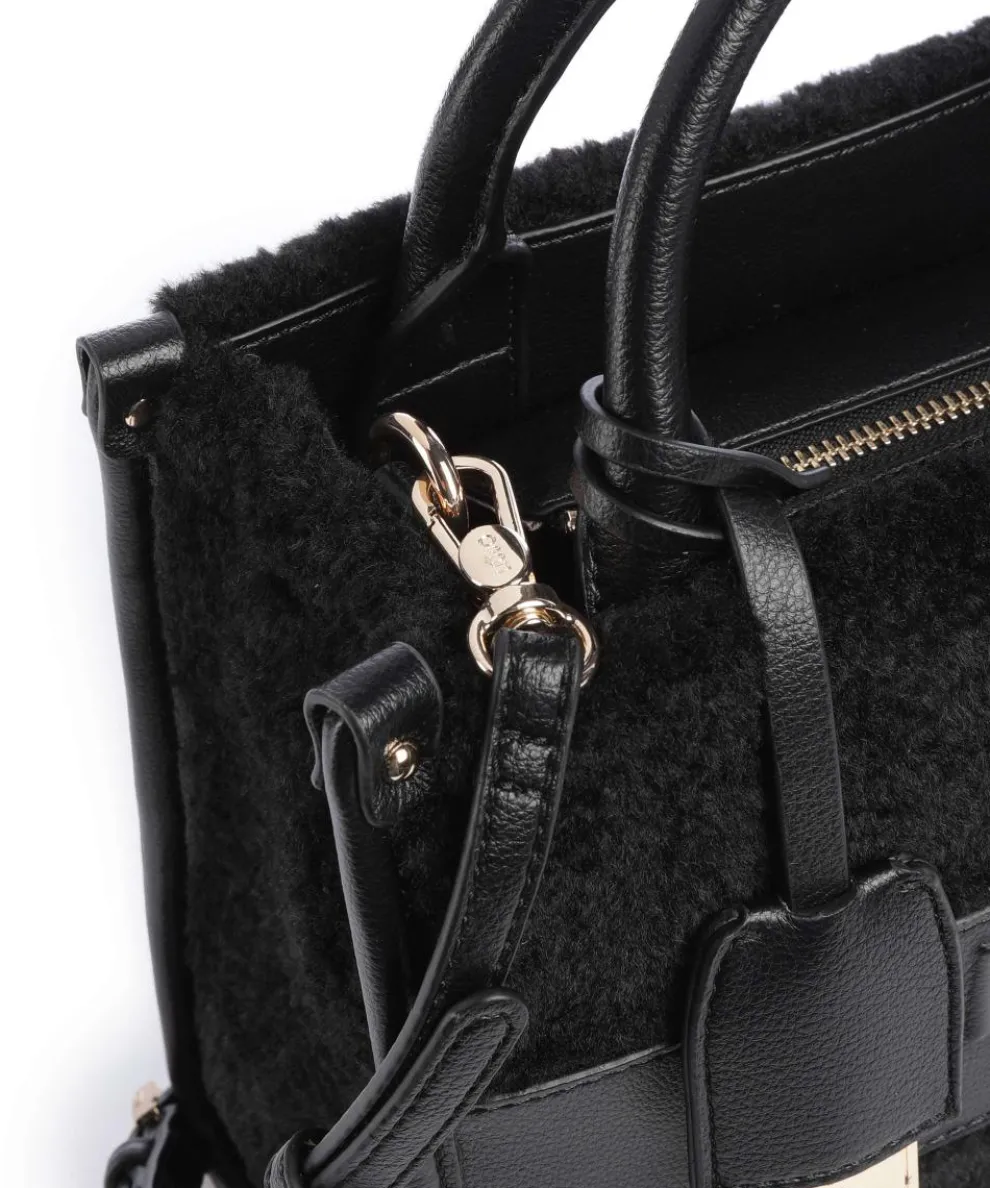 Ridhi S Handtasche Lederimitat, Kunstfell schwarz