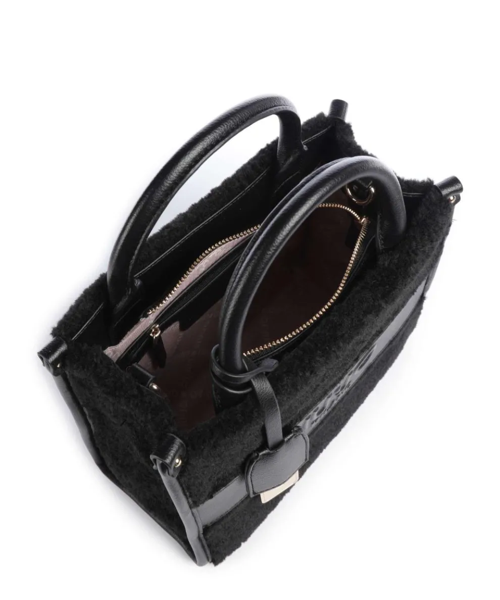 Ridhi S Handtasche Lederimitat, Kunstfell schwarz