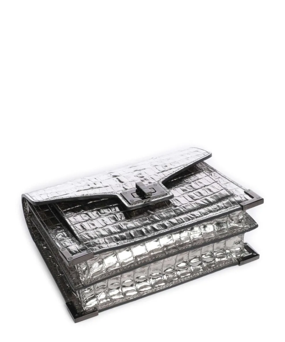 Emily Umhängetasche geprägtes Rindsleder silber