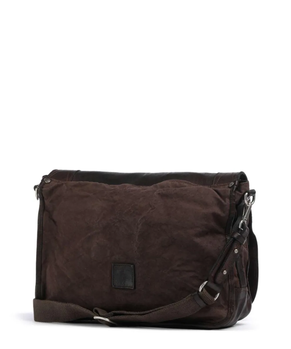 Kuriertasche fein genarbtes Rindsleder, Baumwolle dunkelbraun