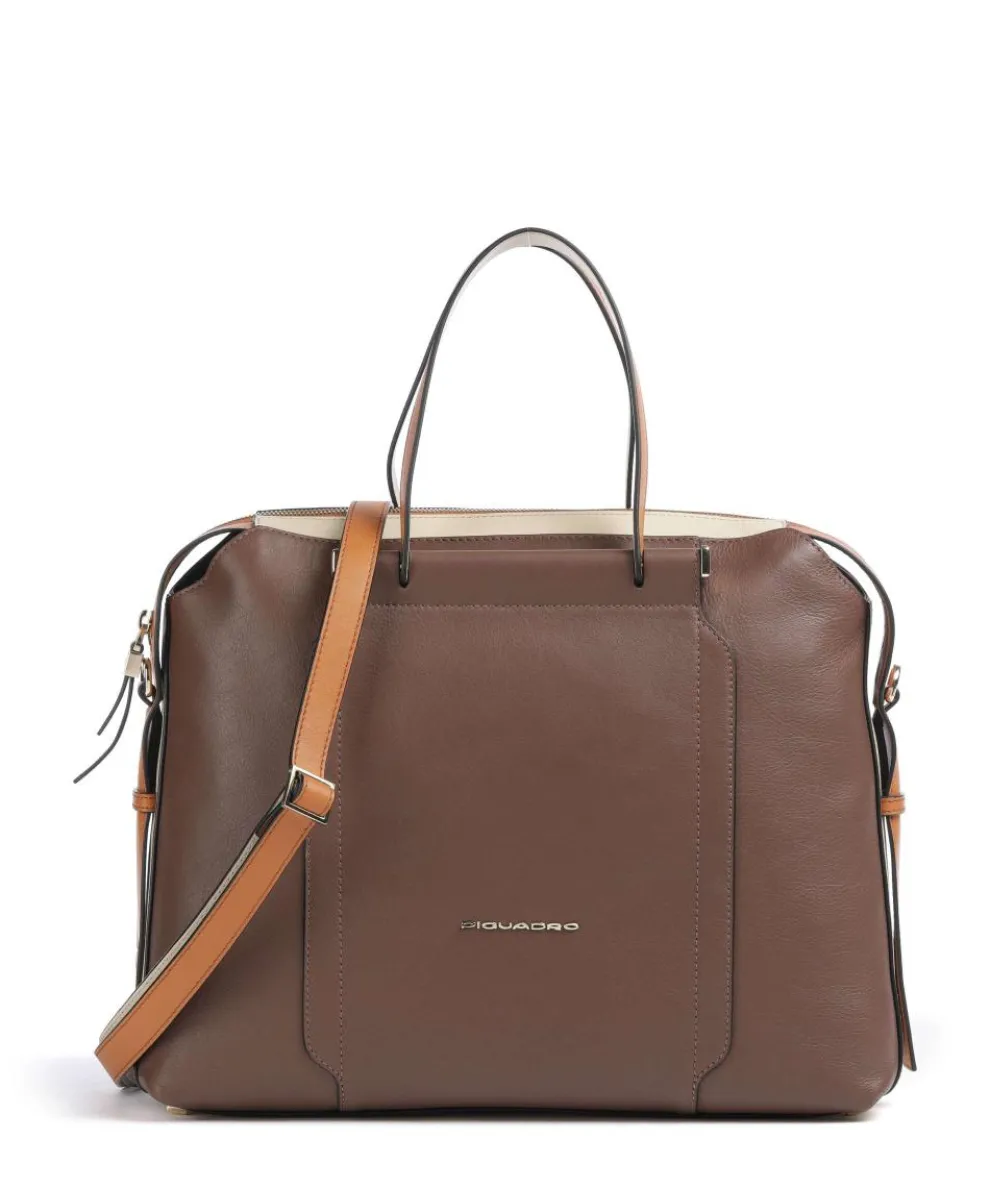 Circle Aktentasche 14″ genarbtes Leder braun/beige