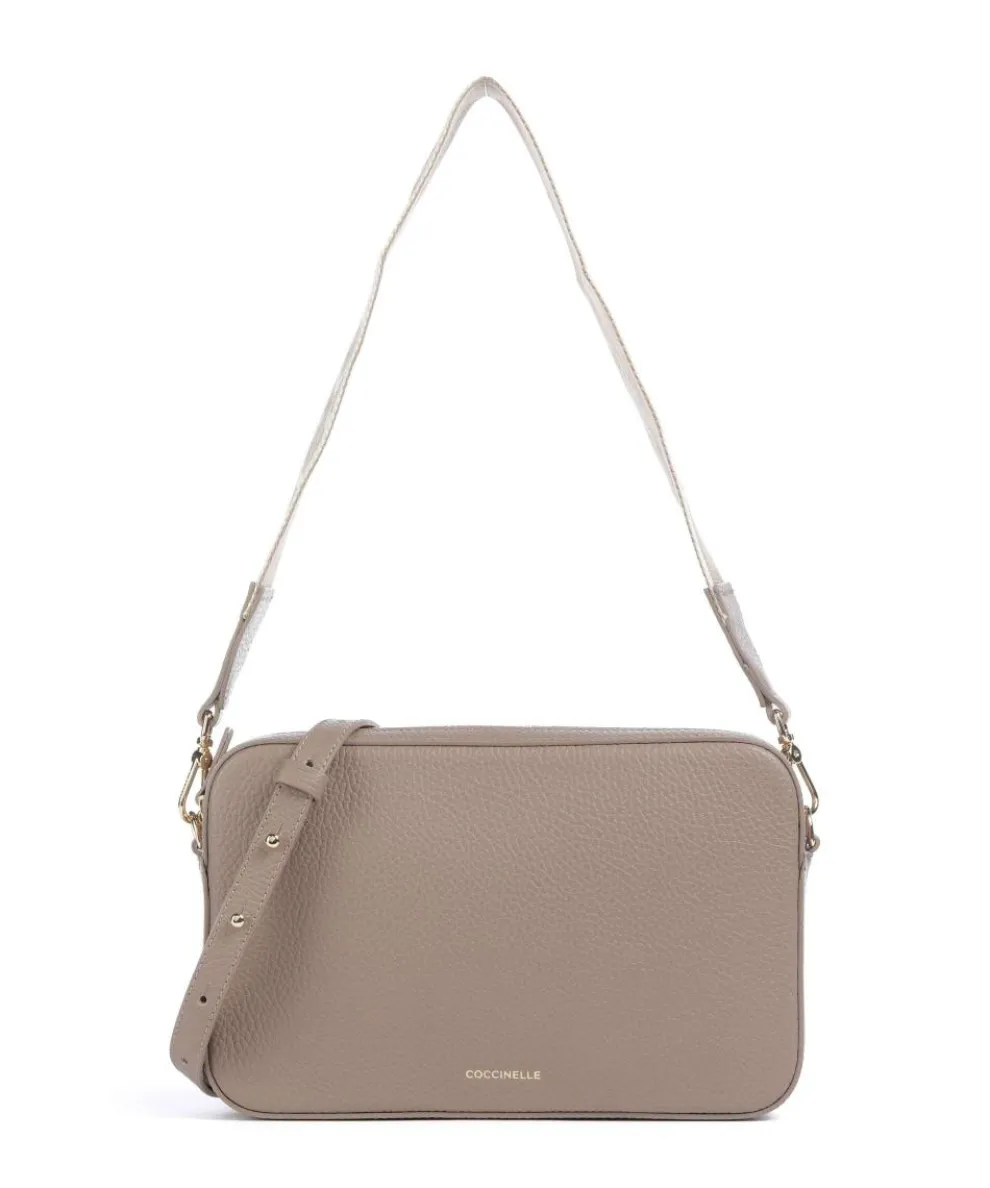 Tebe Schultertasche genarbtes Rindsleder taupe