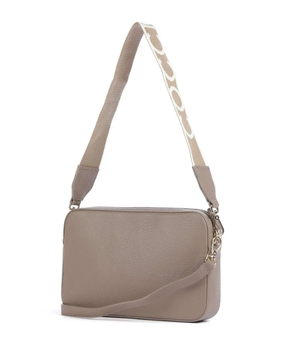 Tebe Schultertasche genarbtes Rindsleder taupe