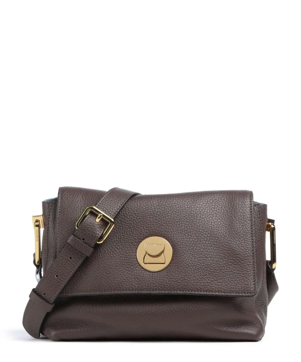 Liya Umhängetasche genarbtes Leder dunkelbraun