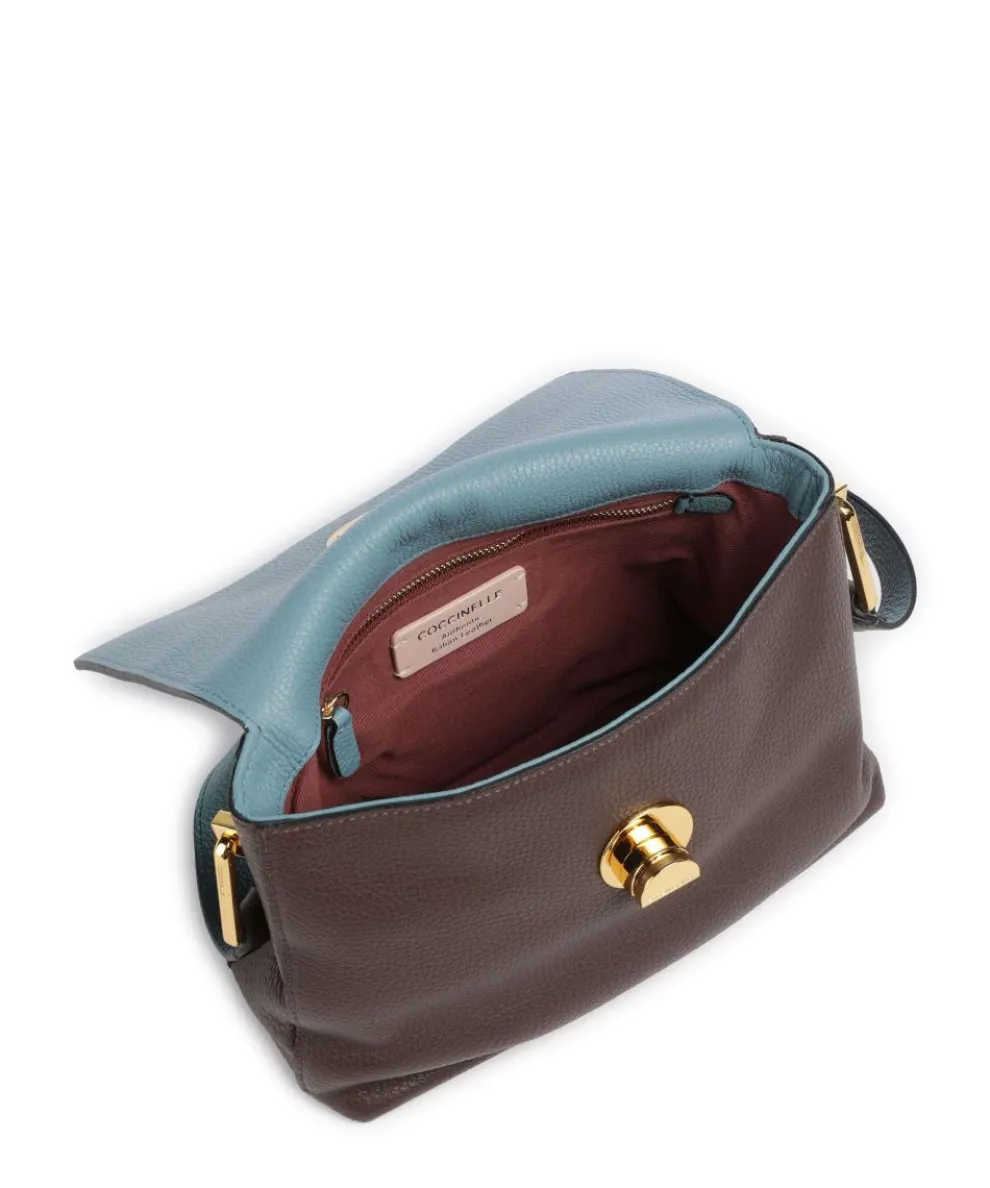 Liya Umhängetasche genarbtes Leder dunkelbraun