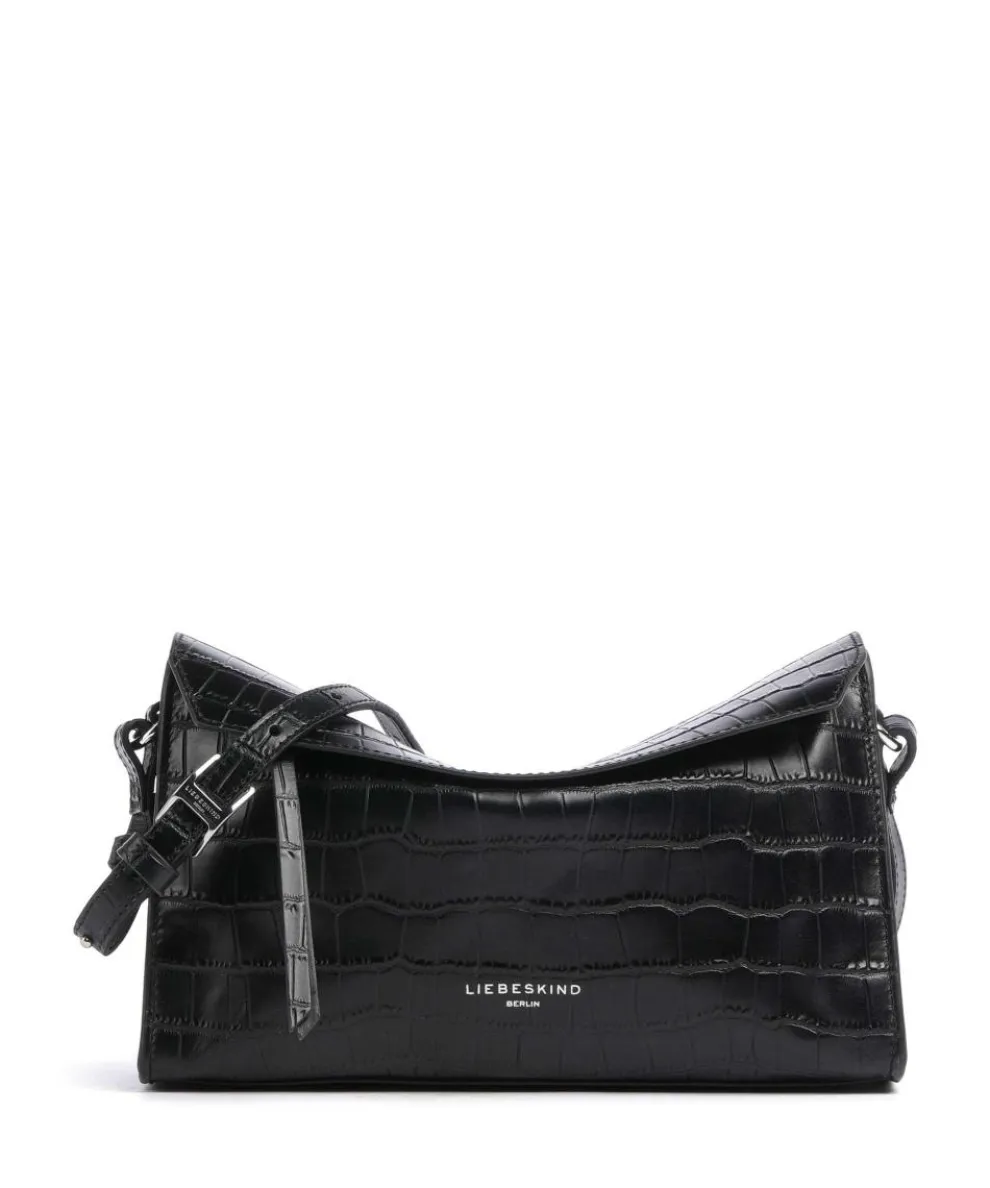 Lora Croco S Umhängetasche geprägtes Leder schwarz