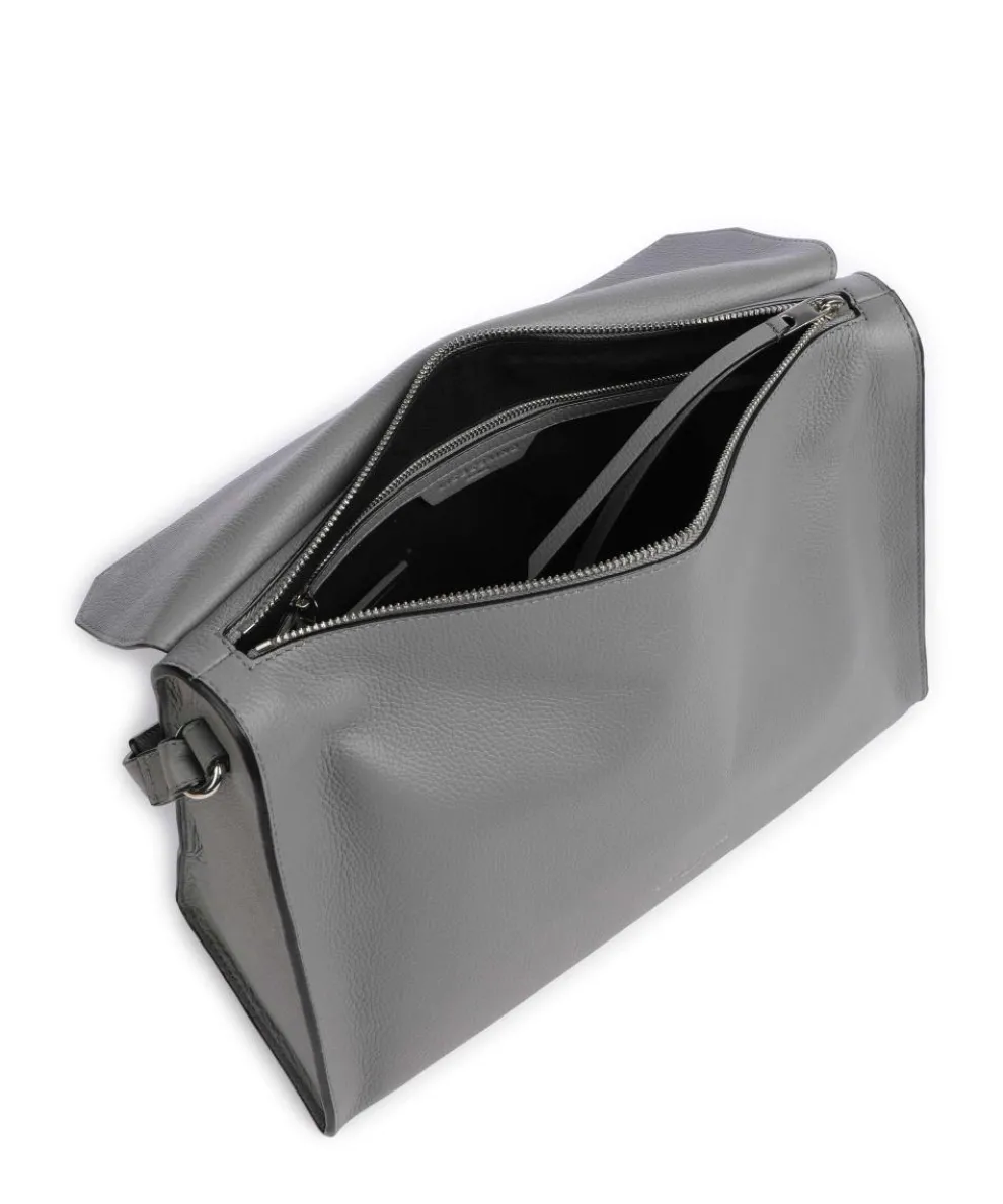 Lora Small Pebble M Schultertasche genarbtes Rindsleder grau