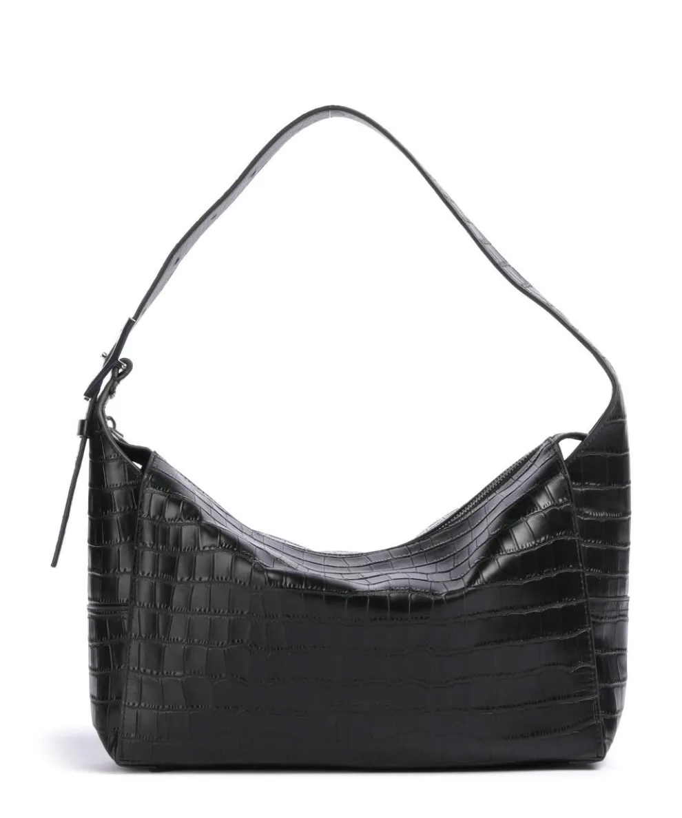 Lou 2 New Croco M Beuteltasche genarbtes Leder schwarz