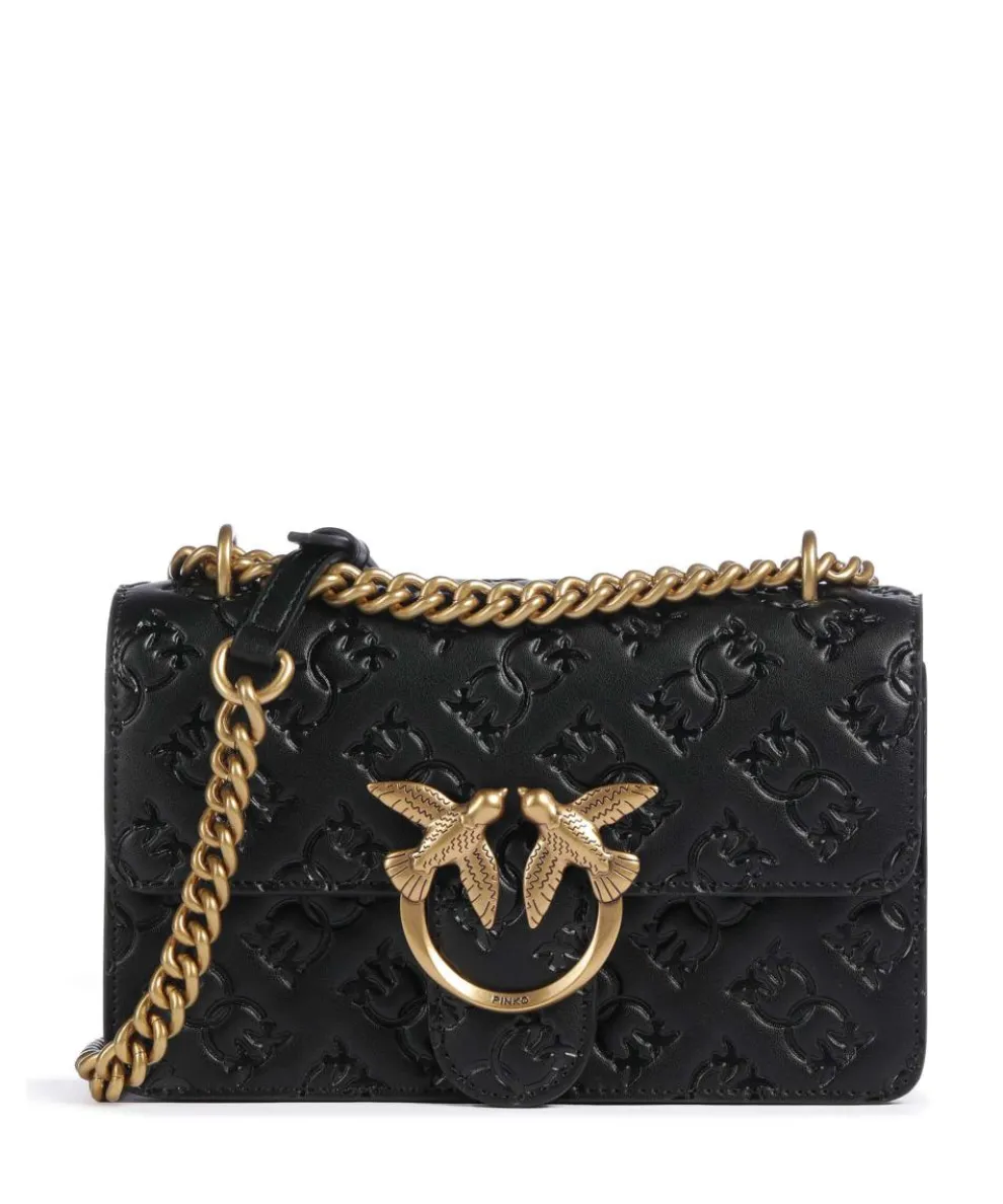 Love One Mini Schultertasche geprägtes Leder schwarz