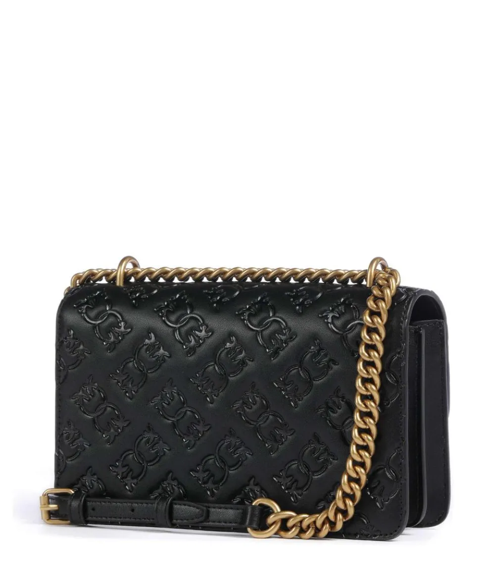 Love One Mini Schultertasche geprägtes Leder schwarz