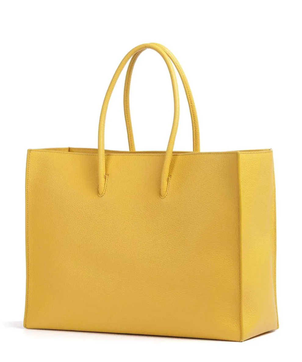 Myrtha Maxi Logo Shopper genarbtes Rindsleder gelb