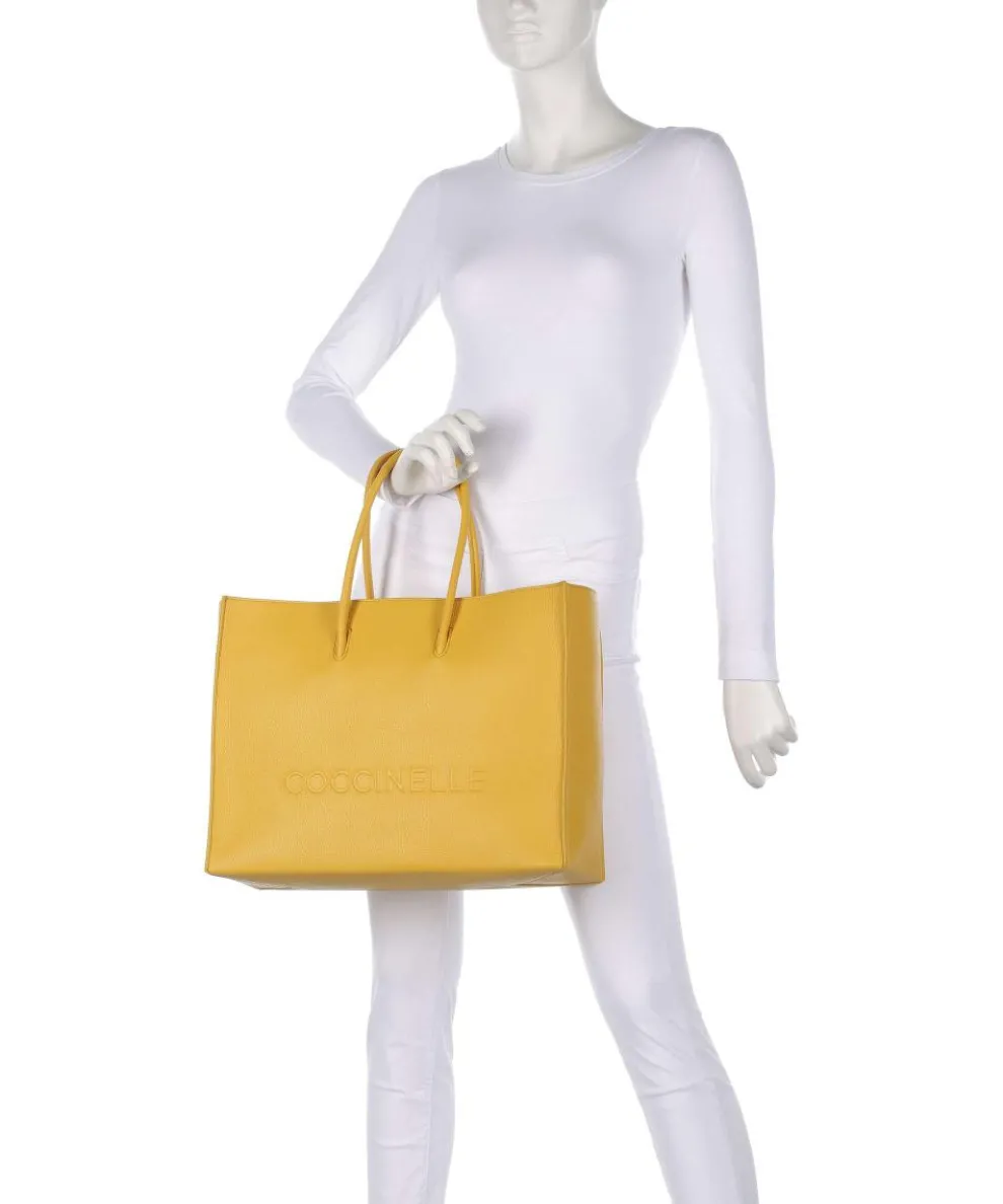 Myrtha Maxi Logo Shopper genarbtes Rindsleder gelb